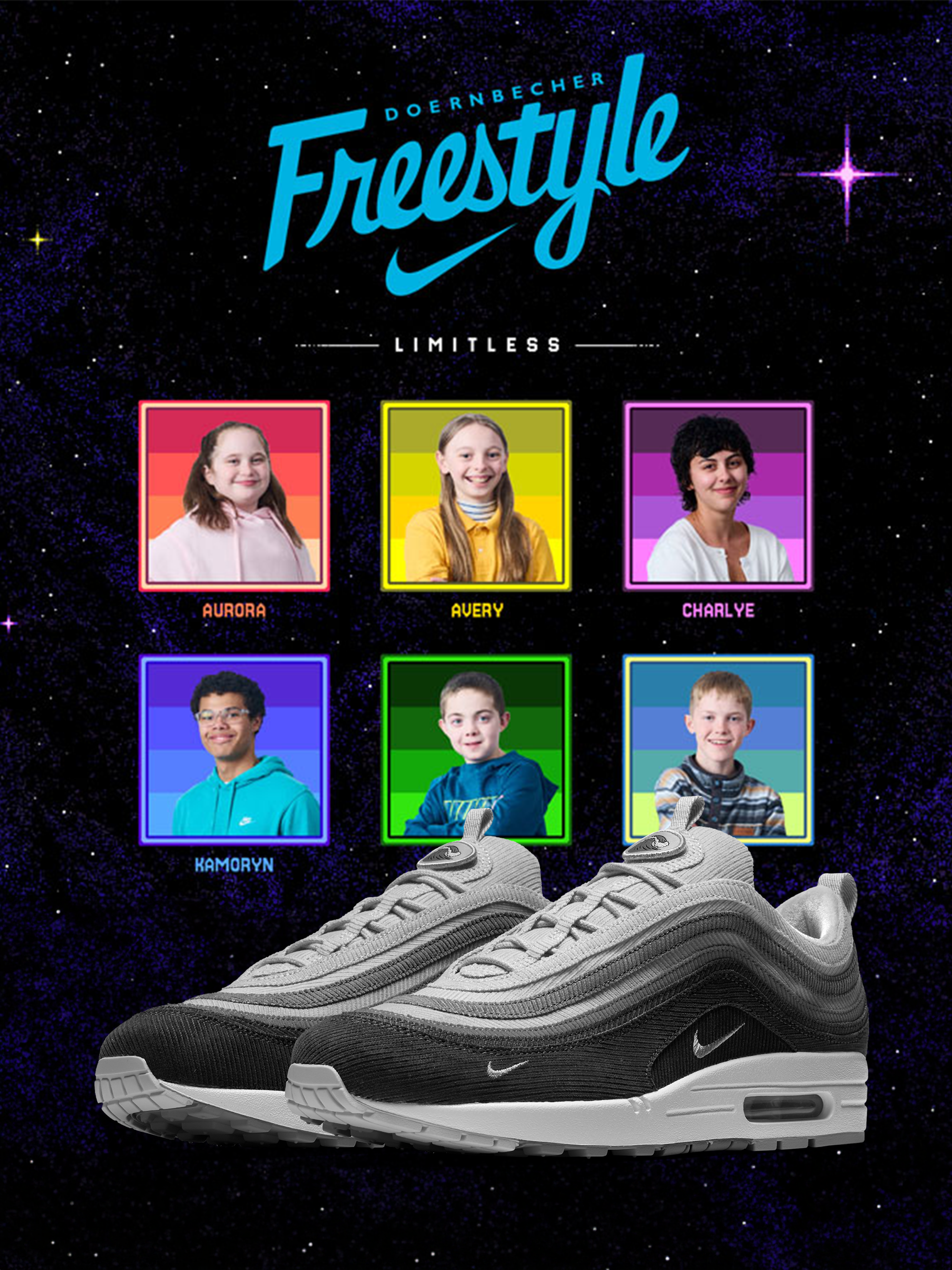 All six patient-designers participating in the Nike Doernbecher Freestyle 2026 Collection, which will include the Air Max 1/97 famously designed by Sean Wotherspoon.