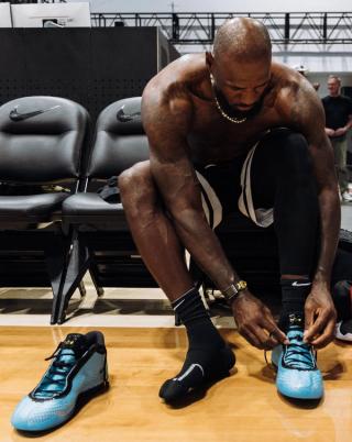 LeBron James Wearing the Nike LeBron 24 in a Blue Color Scheme. Photo via LeBron James.