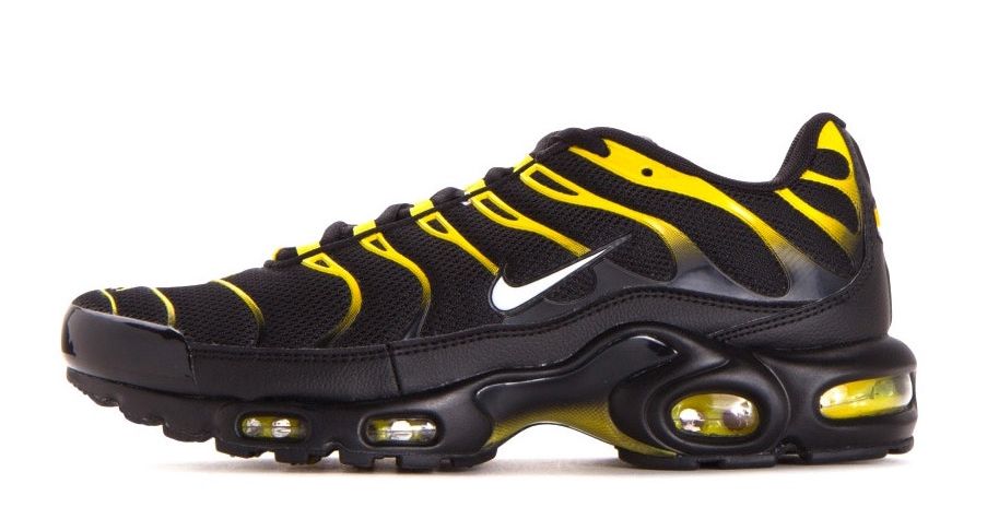 NIKE AIR MAX PLUS BLACK/WHITE-SUNDIAL-NEON YELLOW 国内発送 Nike Air Max Plus Black White-Vivid Sulfur Men's - 852630