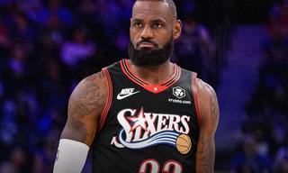 Mock-up of LeBron James in a Philadelphia 76ers jersey,