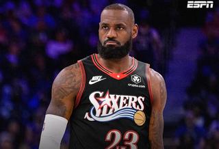 Mock-up of LeBron James in a Philadelphia 76ers jersey,