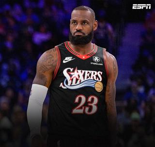 Mock-up of LeBron James in a Philadelphia 76ers jersey,