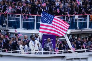 LeBron James as Team USA's Flag Bearer. Photo via AP Photo.