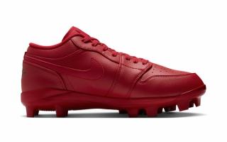 Men's Air Jordan 1 Low MCS "University Red" Baseball Cleats (SKU: CJ8524-603). Photo via Nike.