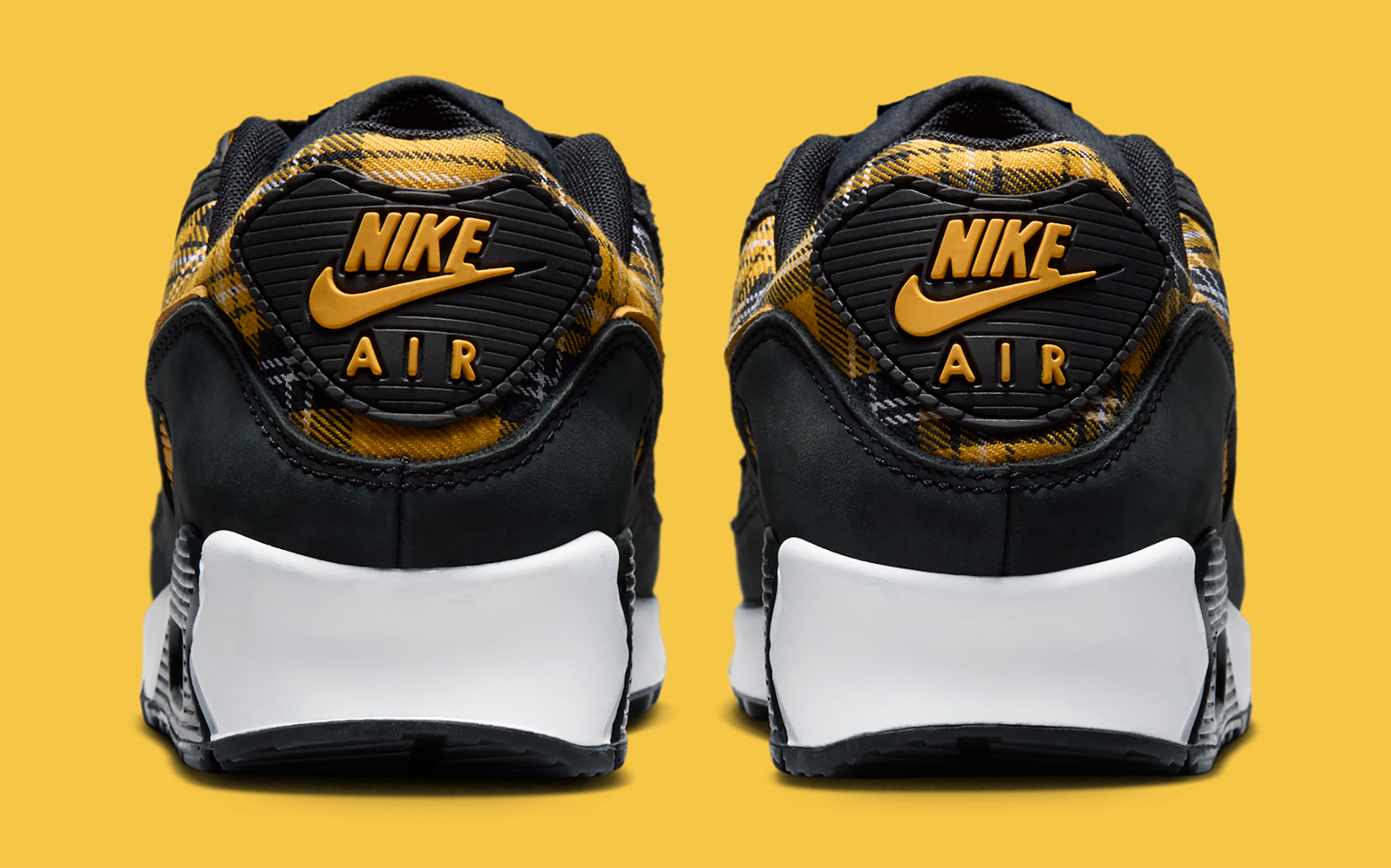 Nike Air Max 90 "Black/Yellow Ochre" (Plaid, Clueless, SKU: IR5598-001). Photo via Nike.