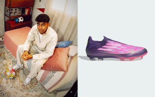 Lamine Yamal's purple-and-lucid-lime Adidas F50 Laceless boot collection.