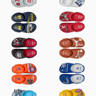 Ten different NCAA x Crocs Crocband Clogs inspired by different college teams—including the Florida Gators, UNC Tar Heels & Alabama Crimson Tide.