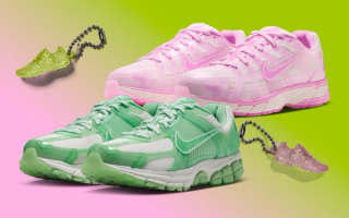 Women's Nike Vomero 5 "Barely Green" & P-6000 "Pink Foam" sneakers that are reminiscent of a "Cosmo & Wanda" Pack inspired by 'The Fairly OddParents' show.