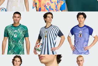 Seven different 2026 Pre-Match Home or Away jerseys by adidas for the World Cup™—including designs from Mexico, Argentina, Japan, Spain, Germany & Colombia national football teams.