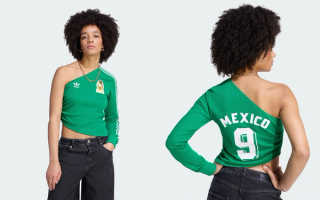 Women's Mexico 1986 adidas Home Off-the-Shoulder Jersey Remake.