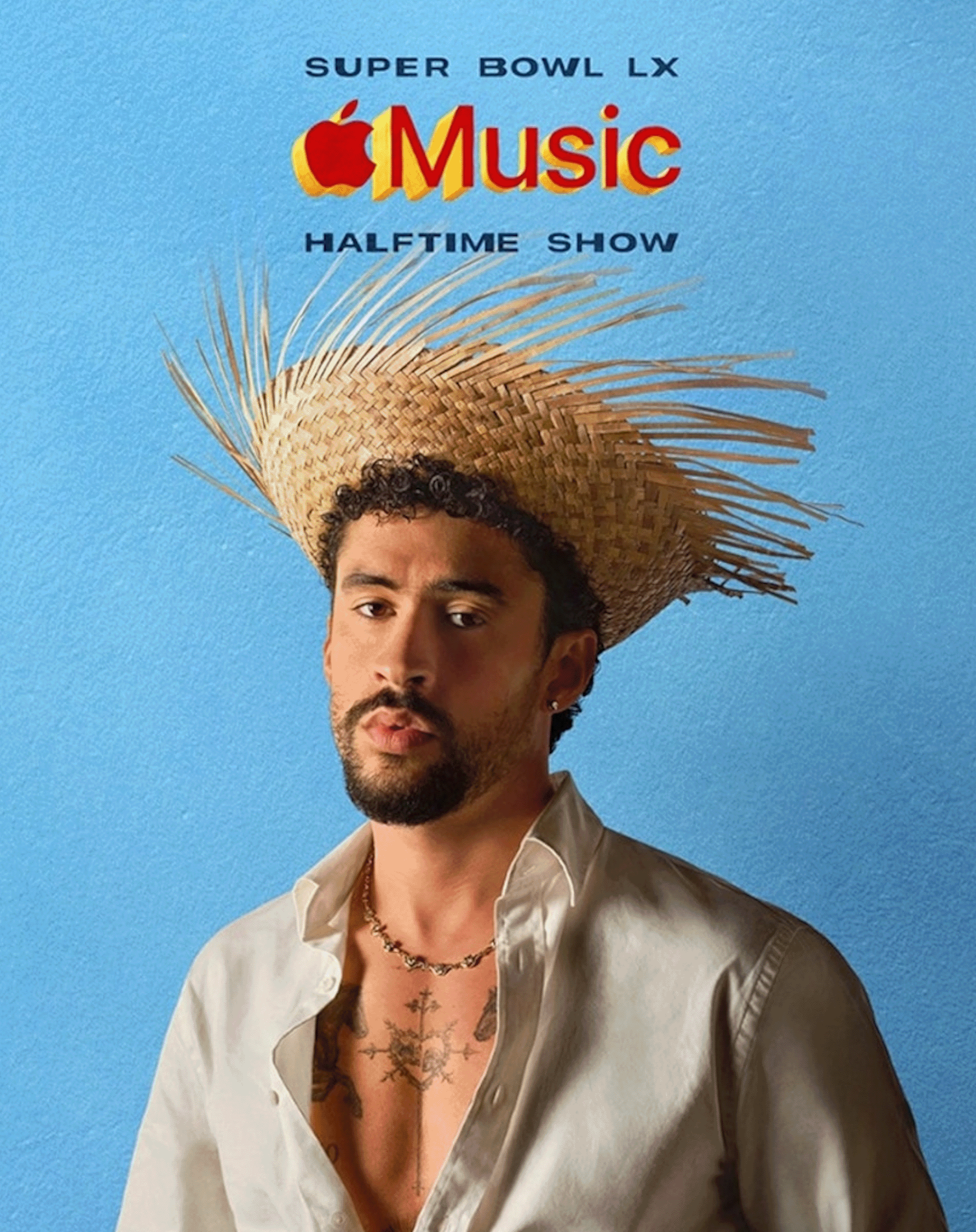 Announcement of Bad Bunny's Apple Music NFL Super Bowl LX Halftime Show, as well as items for the "Concho" Merch Collection.