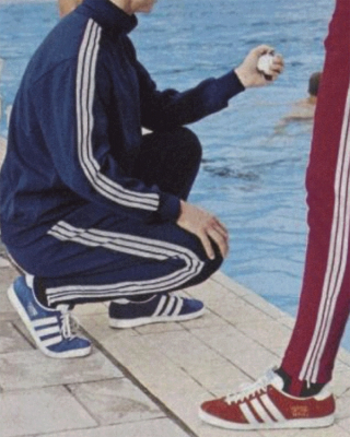 adidas apparel ad from around the 1970s showcasing the Gazelle on-feet.