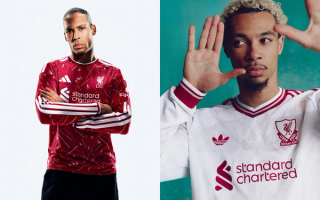 Liverpool's 26/27 adidas Home & Away Jerseys, in long-sleeve forms, worn by Virgil van Dijk & Hugo Ekitike.