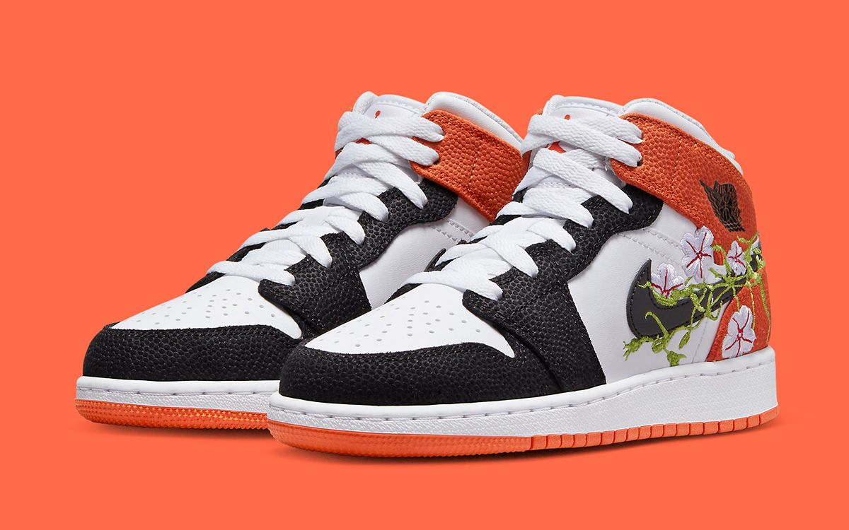 New Air Jordan 1 Mid Features Floral Embroidery and Basketball