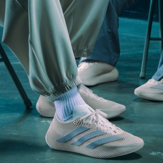 adidas ClimaCool Laced in a cream-and-silver color scheme, part of the Three Stripes' innovative 3D-printed footwear.