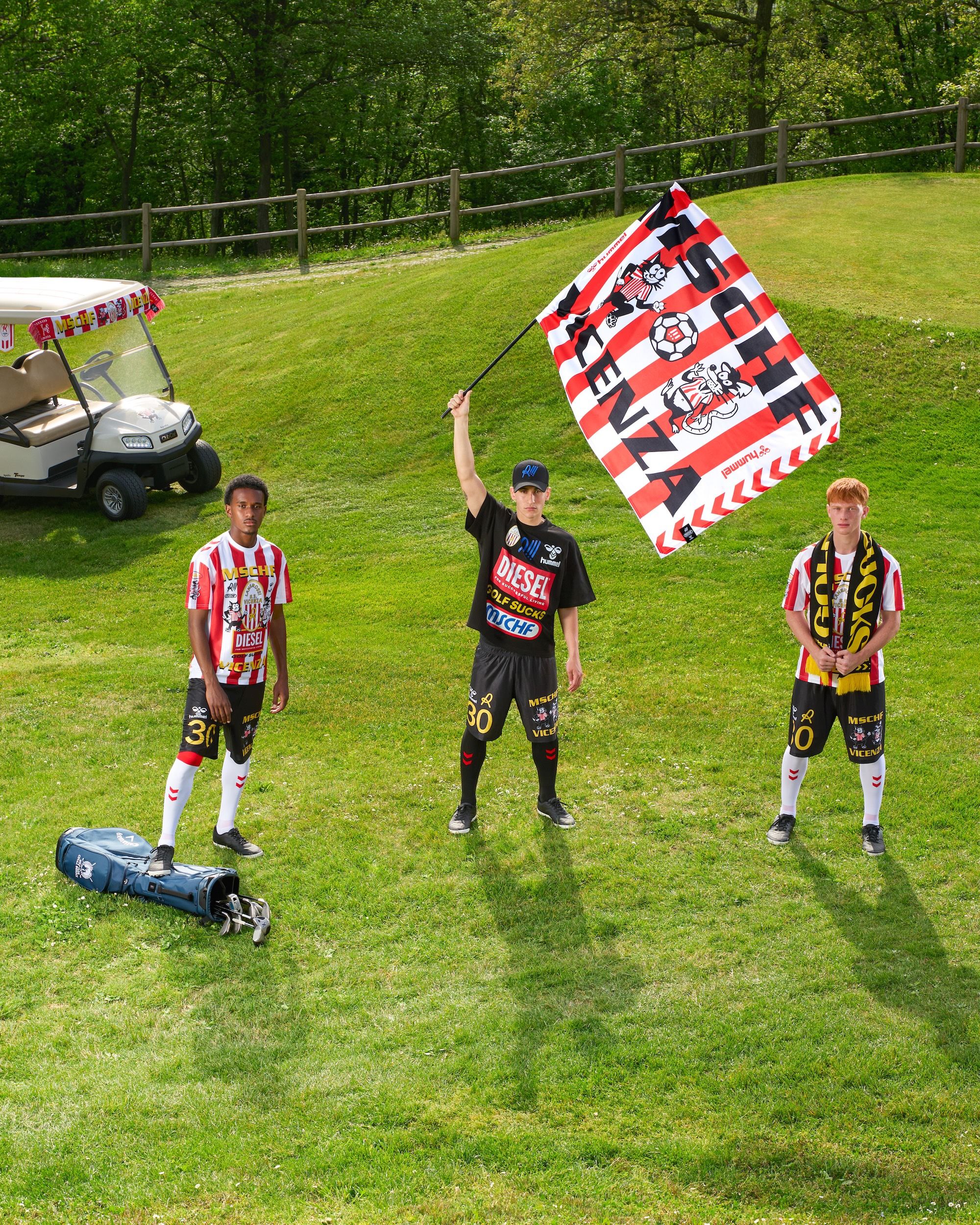 Campaign imagery for MSCHF's collaboration with LR Vicenza & hummel.