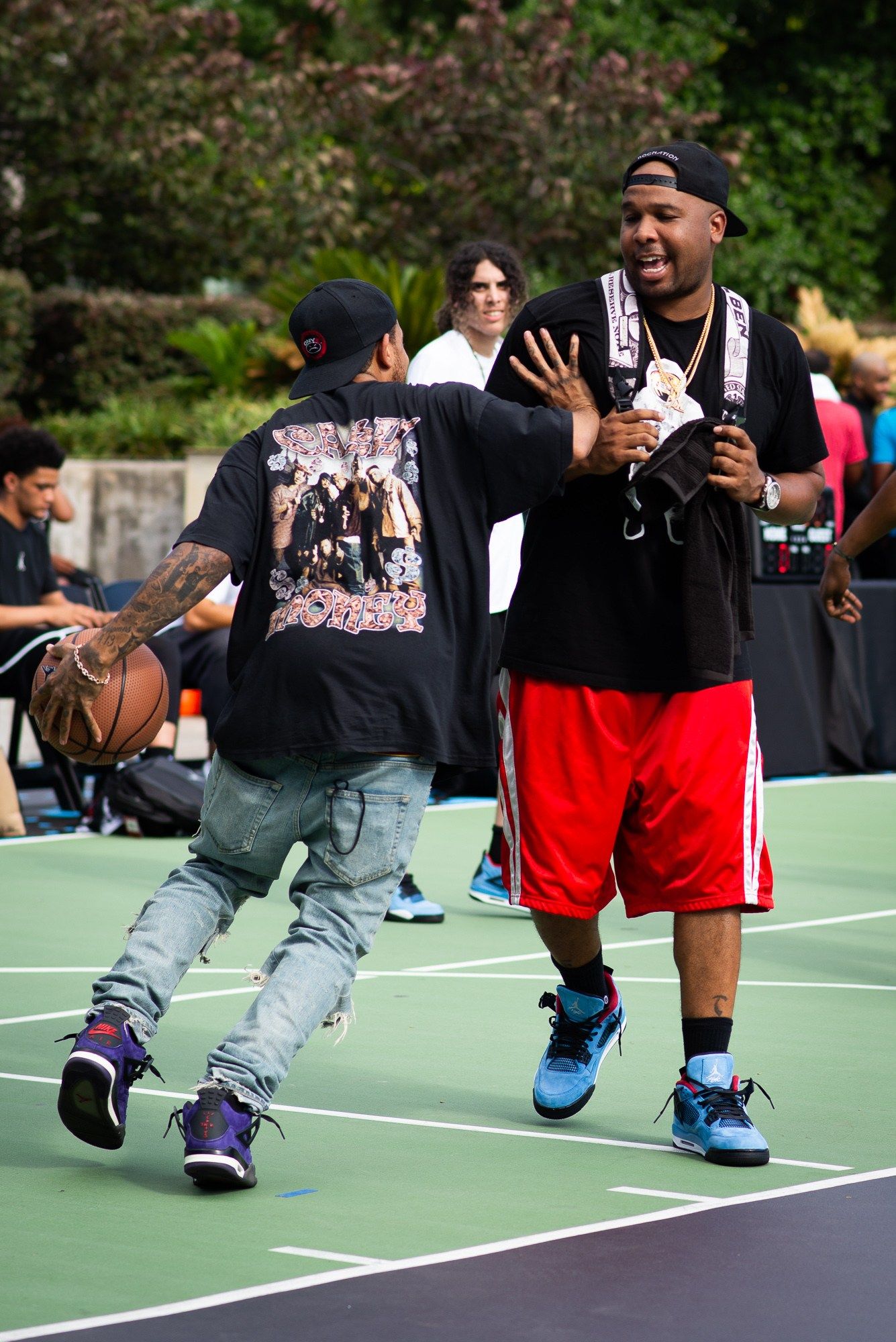 On foot look Chase B rocks Travis Scott s Purple Air Jordan 4