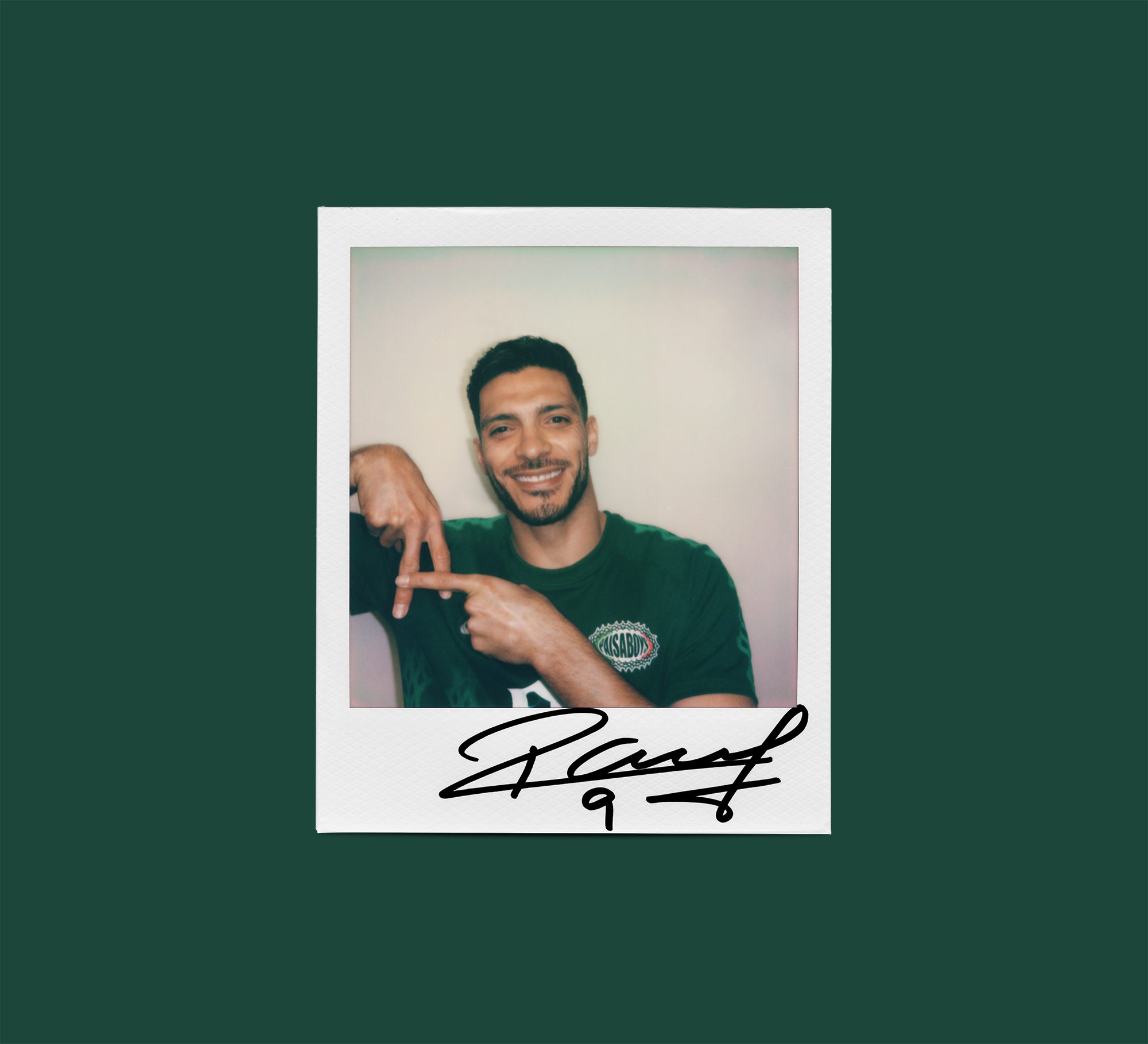 Raúl Jiménez wearing a Mexico-inspired green Nike jersey by PAISABOYS, a brand based in Los Angeles.