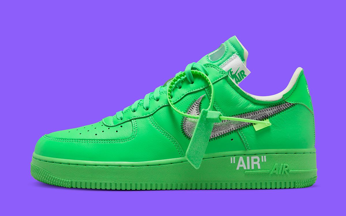 On feet look at the Off-White/Nike Air Force 1 'Light Green Spark'  releasing this July for $160. Expected to release at the Brooklyn Museum…
