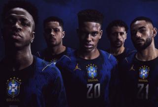Jordan Brand's Brazil Away Jersey for the 2026 FIFA World Cup™, as modeled by Vinicius Jr., Estêvão, Marquinhos & others.