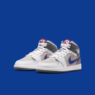 Big Kids's Space Jam x Air Jordan 1 Mid "Hare" (SKU: IZ4720-001). Photo via Nike.