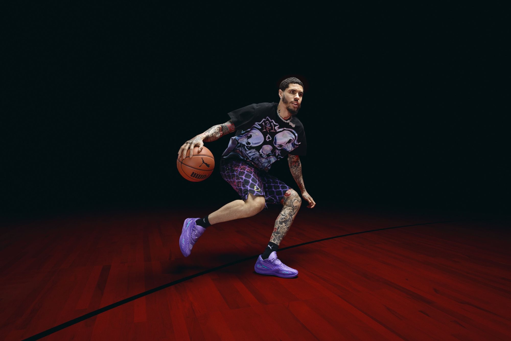 LaMelo Ball wearing his PUMA MB.06 "Shooting Star" basketball shoe. Photo via PUMA.