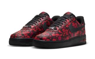 Women's Nike Air Force 1 '07 "Floral" in a red/black color scheme.