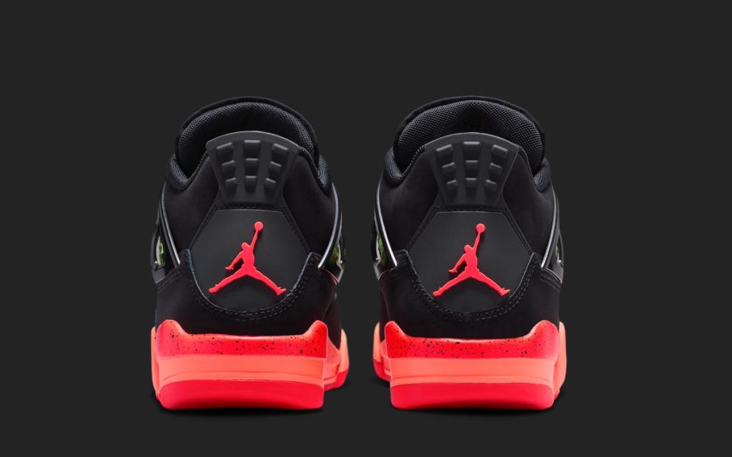 Air Jordan 4 'Black & Infrared 23' featuring black leather upper with infrared accent details on tongue and collar