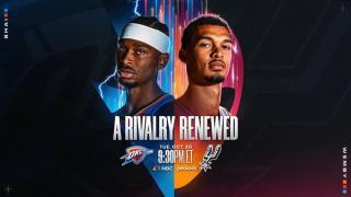 Oklahoma City Thunder vs. San Antonio Spurs banner. Photo via NBA.