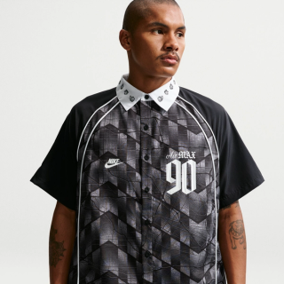 Nike Air Max 90 "Mad 90" Button Up Short-Sleeve Shirt in a black and white color scheme,