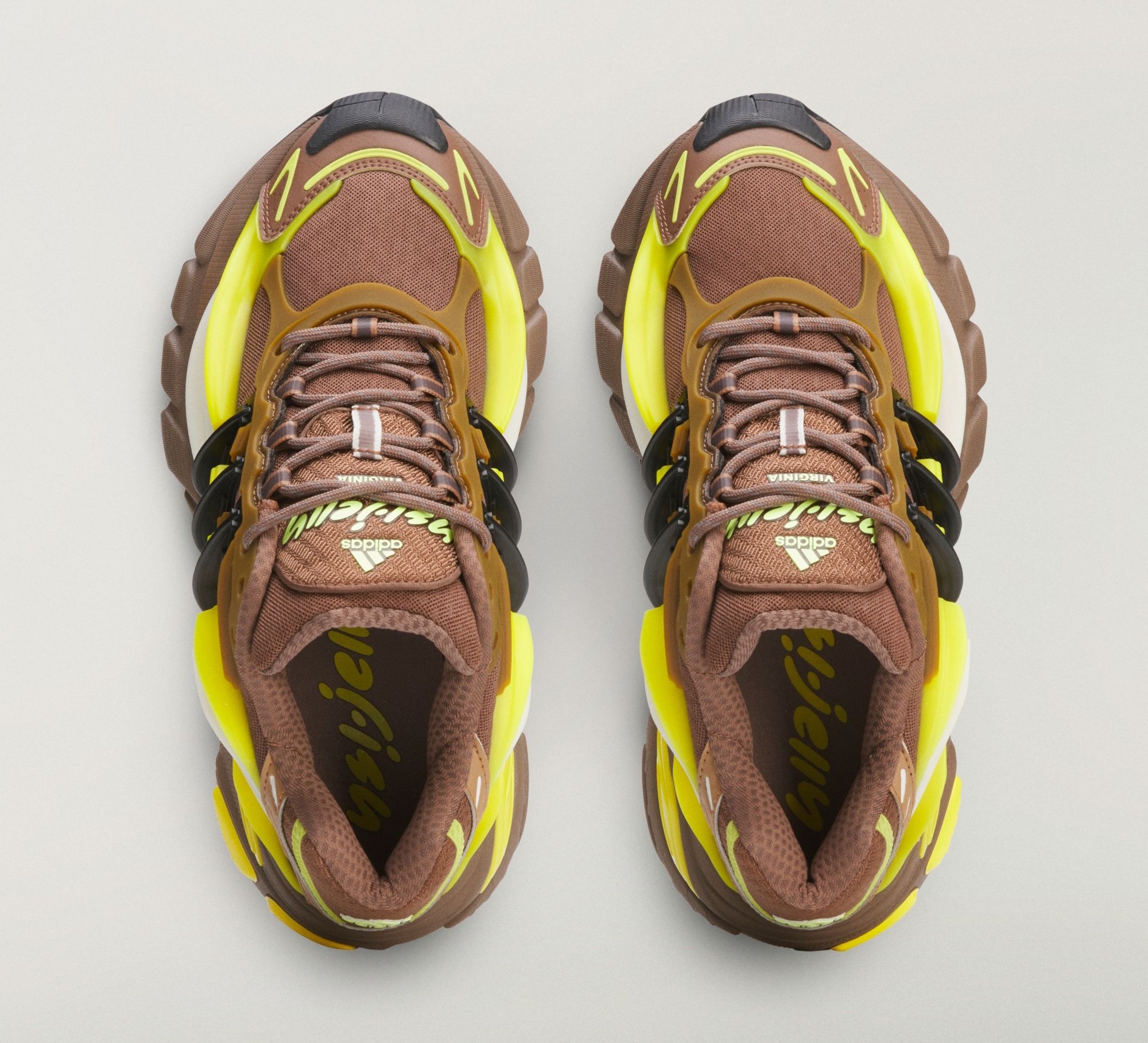 Pharrell x VIRGINIA Adistar Jellyfish "Brown/Yellow" (SKU: KK2889). Photo via adidas.