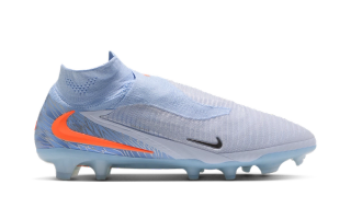 Nike United Phantom 6 High Elite FG "Chapter 4" football boots in a blue & orange color scheme.