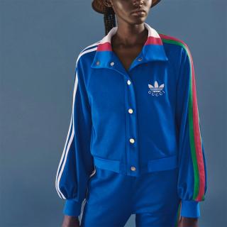 womens crewneck adidas white and blue pants suit