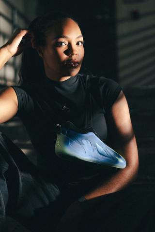 Napheesa Collier with her "Queen Phee" Jordan Heir Series 2 P.E. basketball shoe.
