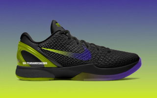 Speculative mock-up of the Nike Kobe 6 "Coals" Protro in a "Black/Venom Green/Purple Venom" color scheme.
