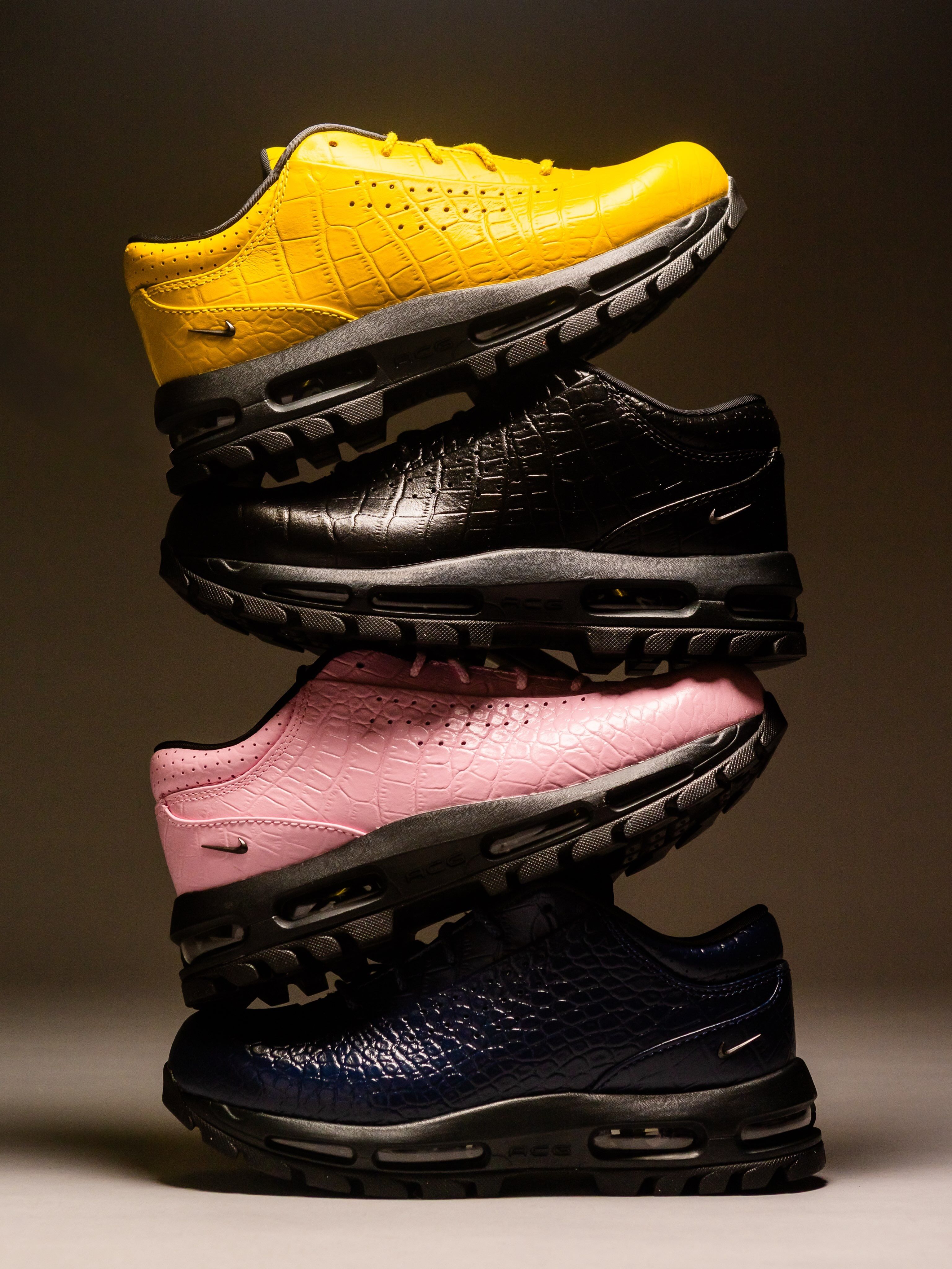 Yellow, Black, Pink & Navy Gator Nike Air Max Goadome Lows. Photo via @soleclassics on Instagram.