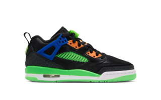 Big Kids' Space Jam x Jordan Spizike Low "Jam Central" in a "Black/Green Strike/Racer Blue/Atomic Orange" color scheme.