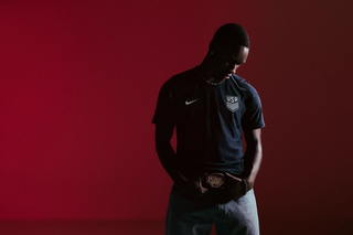 Folarin Balogun wearing the U.S. '26 Away Jersey. Photo via Nike.
