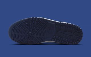 Outsole of Air Jordan 1 Mule Golf shoe in a "White/Midnight Navy" color scheme.