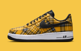 Nike Air Force 1 Low "Black/Yellow Ochre" (Plaid, Clueless, SKU: IR5596-900). Photo via Nike.