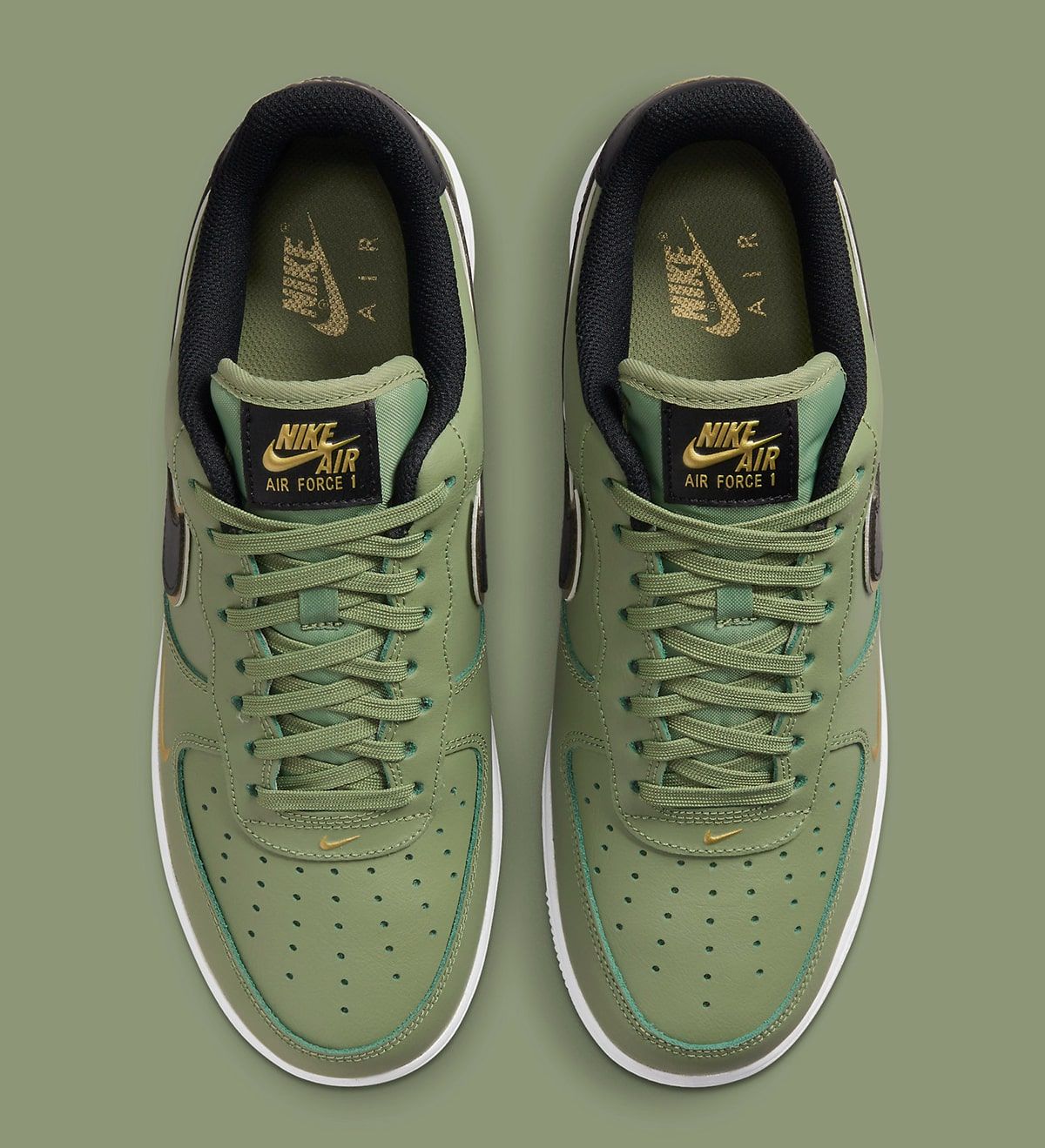 Nike Air Force 1 Low '07 LV8 Double Swoosh Olive Gold Black Oil Green /  Metallic Gold