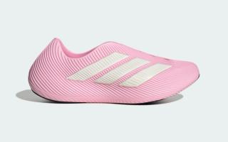 Adidas Purechill recovery slip-on in a "Cloud Pink" color scheme.
