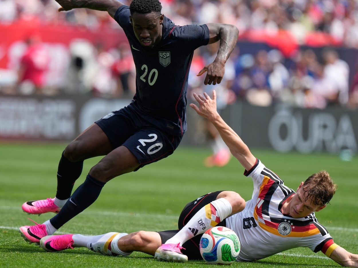 Folarin Balogun wearing "Breakout" Nike Mercurial Superfly 11. Photo via Nam Y. Huh/AP Photo.