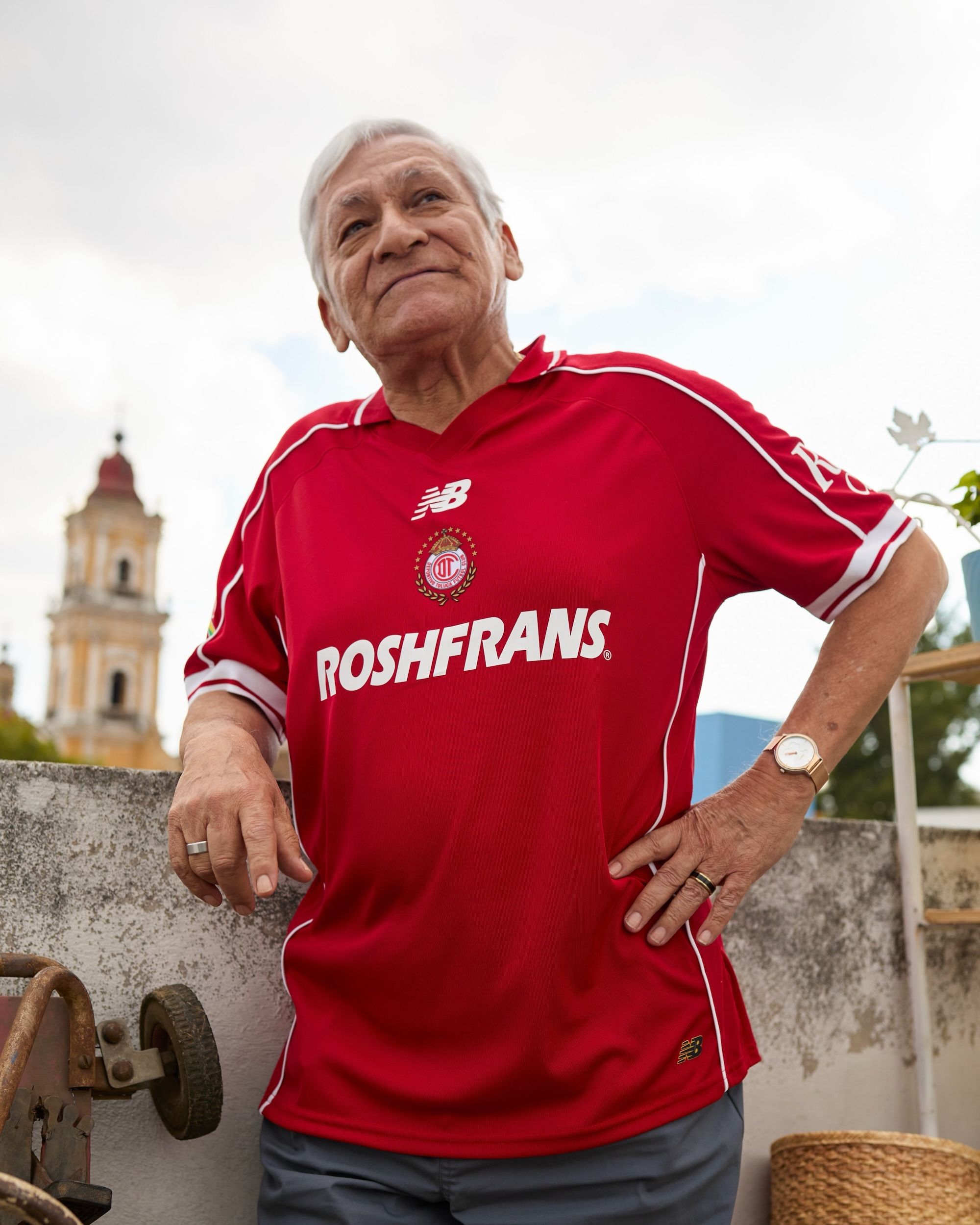 Model in Mexico wearing Toluca FC's Apertura 2026 Home Jersey by New Balance Football.
