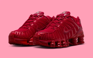 Women's Nike Shox TL in a "Gym Red" color scheme.