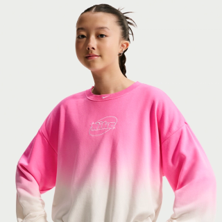 Big Kids' Nike Studio Fleece Oversized Graphic Crew "Sail/Playful Pink" (SKU: IM5248-133). Photo via Nike.