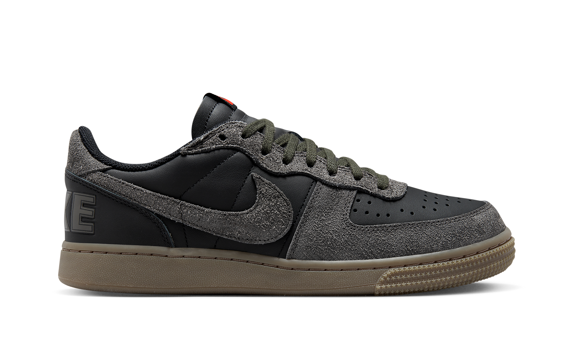 The Nike Terminator Low Surfaces in a Smokey Black and Medium Ash Color  Scheme