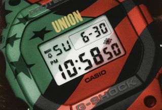 UNION x Casio G-SHOCK DW-5600RBG Watch featuring inspiration from the Pan-African Flag.