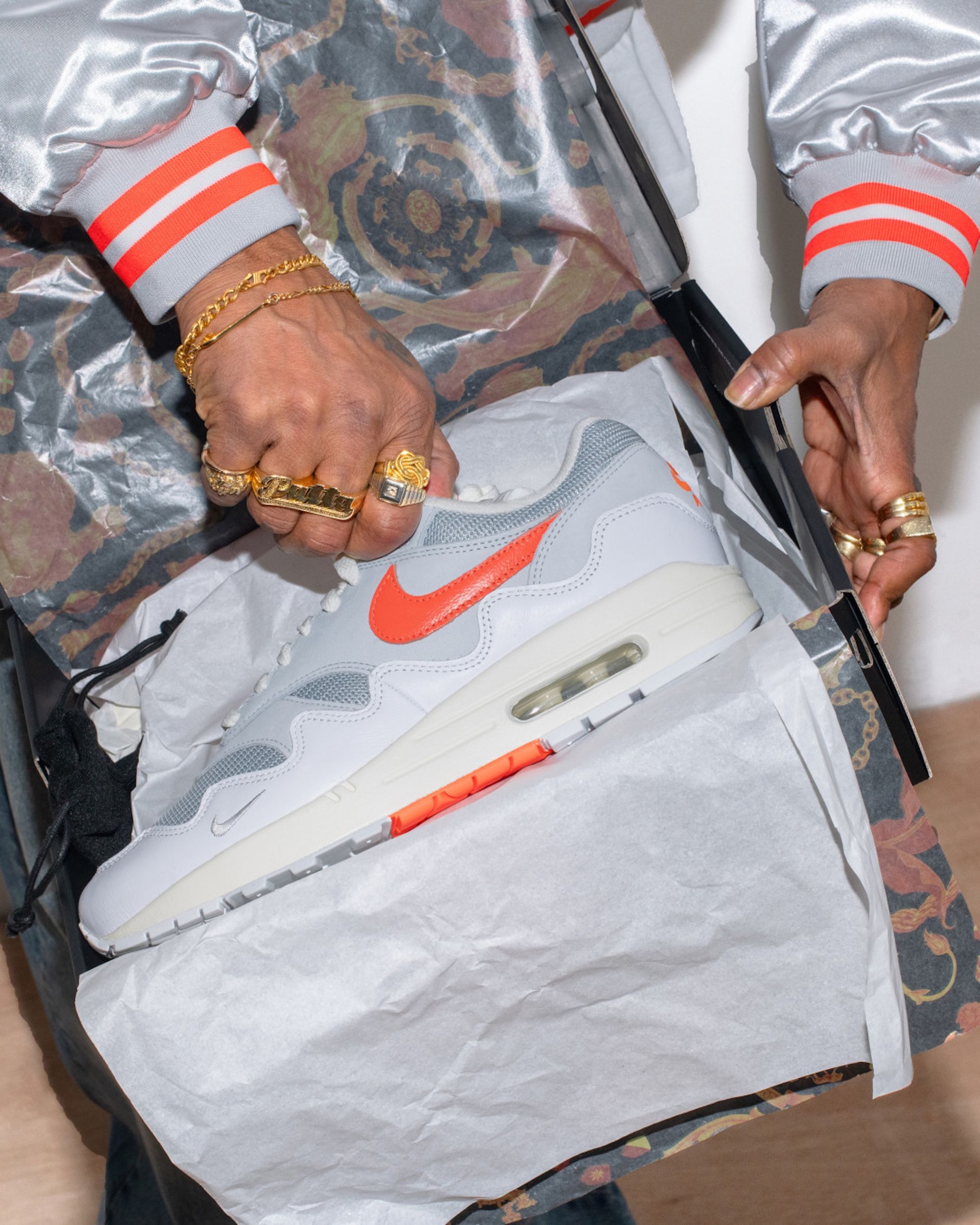 Patta's white and orange-clad Nike Air Max 1.