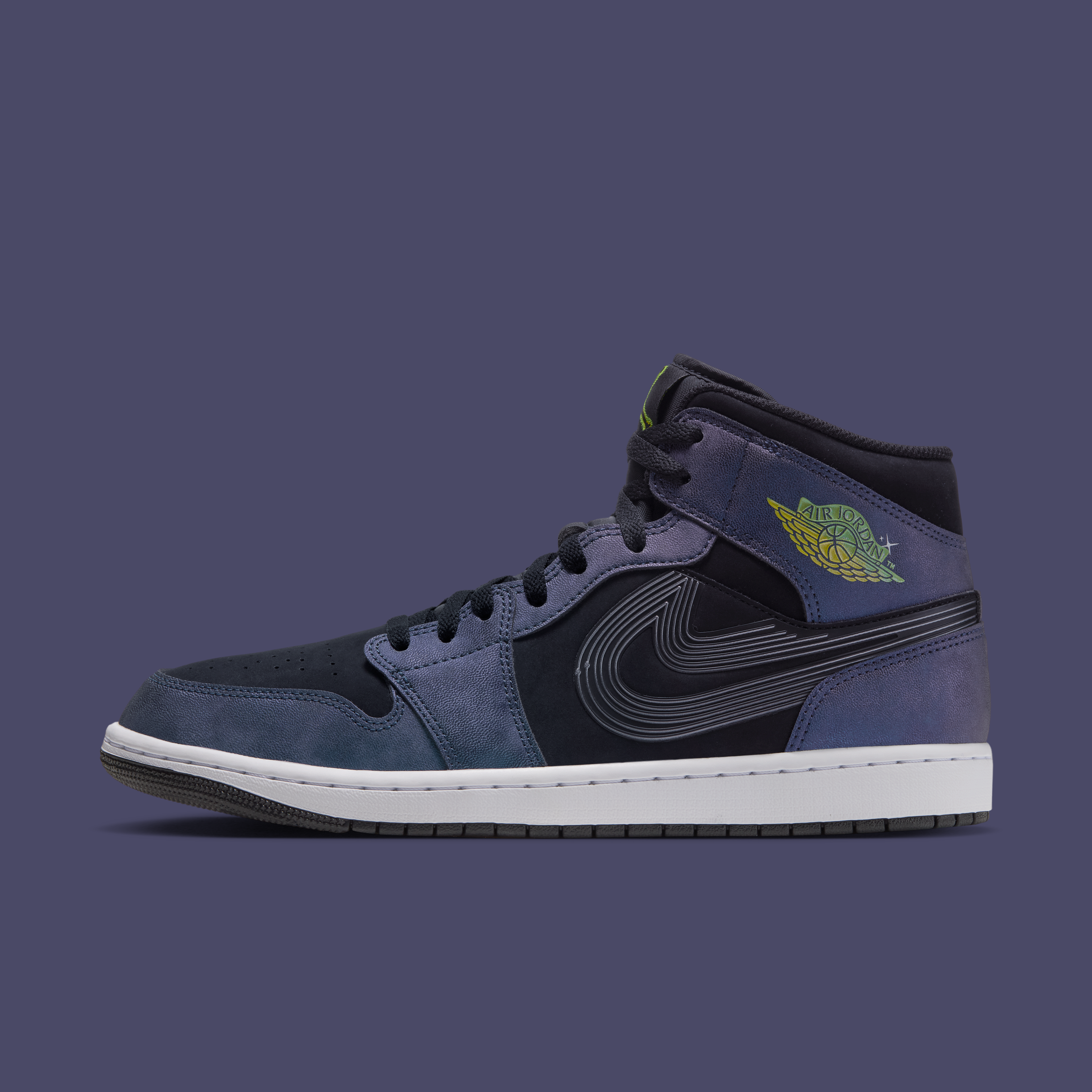 Men's Space Jam x Air Jordan 1 Mid "Black/Varsity Blue" (SKU: IX6374-001). Photo via Nike.